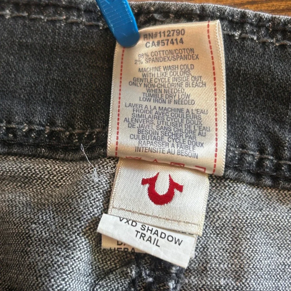 True Religion Mens Straight Leg Jeans Faded Black Thick Stitch 38 x 31